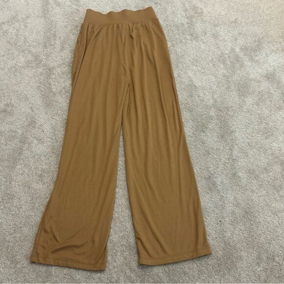 Calvin Klein Camel Brown wide leg flowy loose relaxed fit pull on pants Sz M NWT - Picture 2 of 10